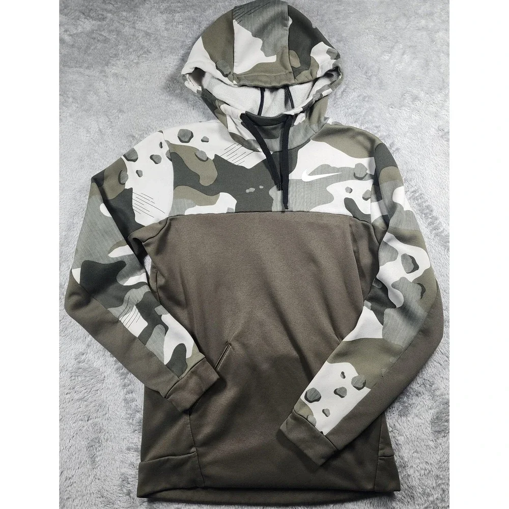 Nike Dri-FIT Hoodie Sweatshirt Mens Small Green Camo Pullover Fleece‎ Athletic